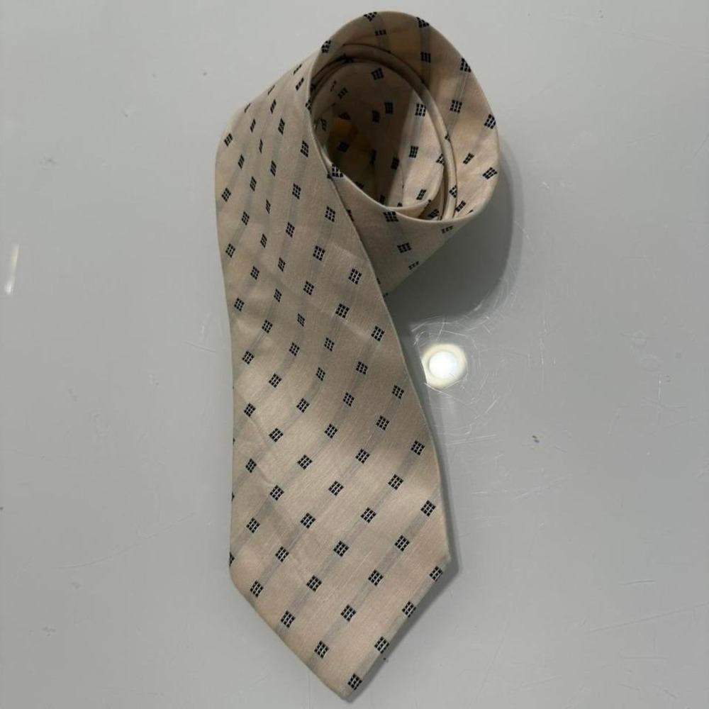 Emporio Armani Silk Linen Tie‎ • Made in Italy • Neutral Minimal Print